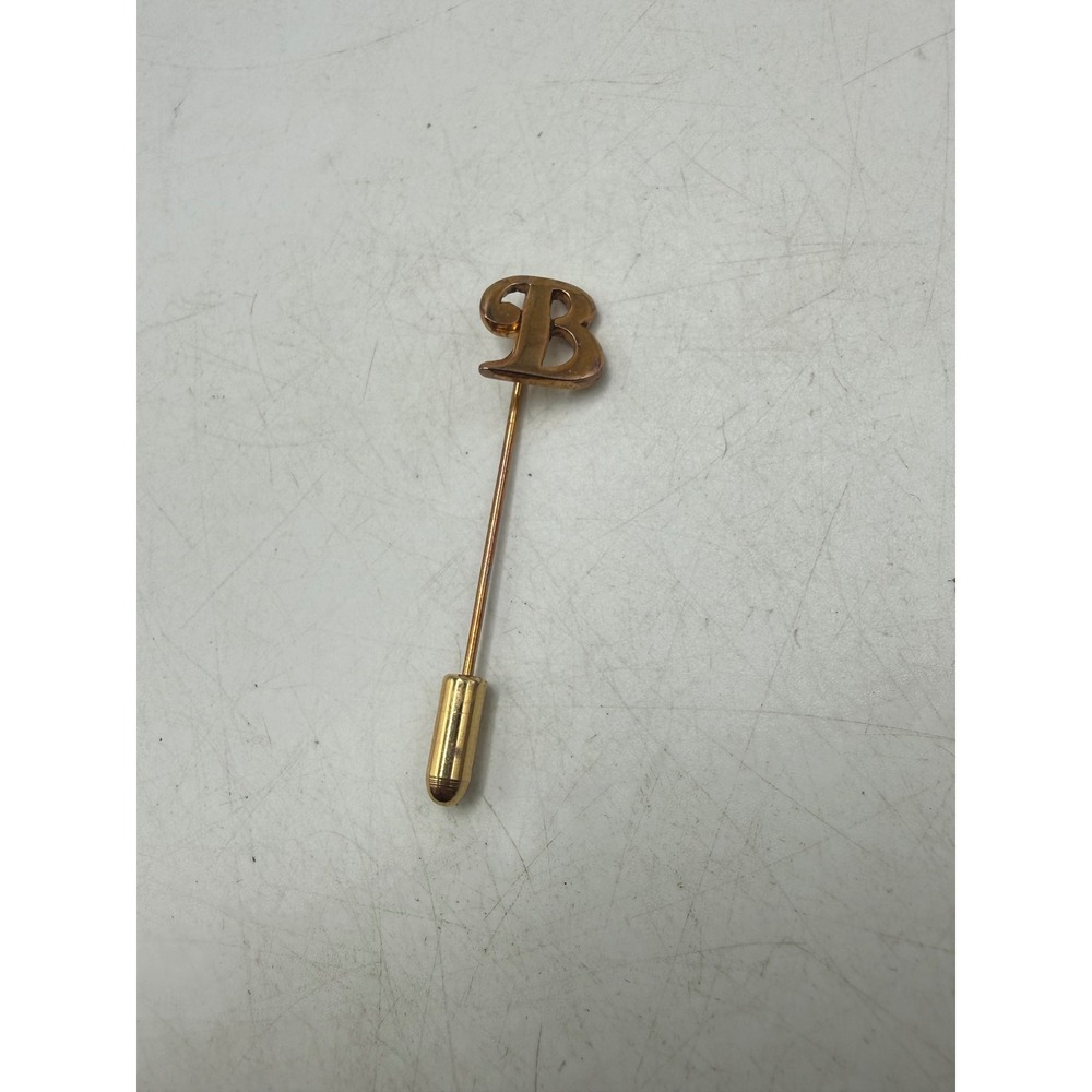 Vintage Gold Tone Initial Letter B Stick Pin Lapel Scarf Hat Accessory